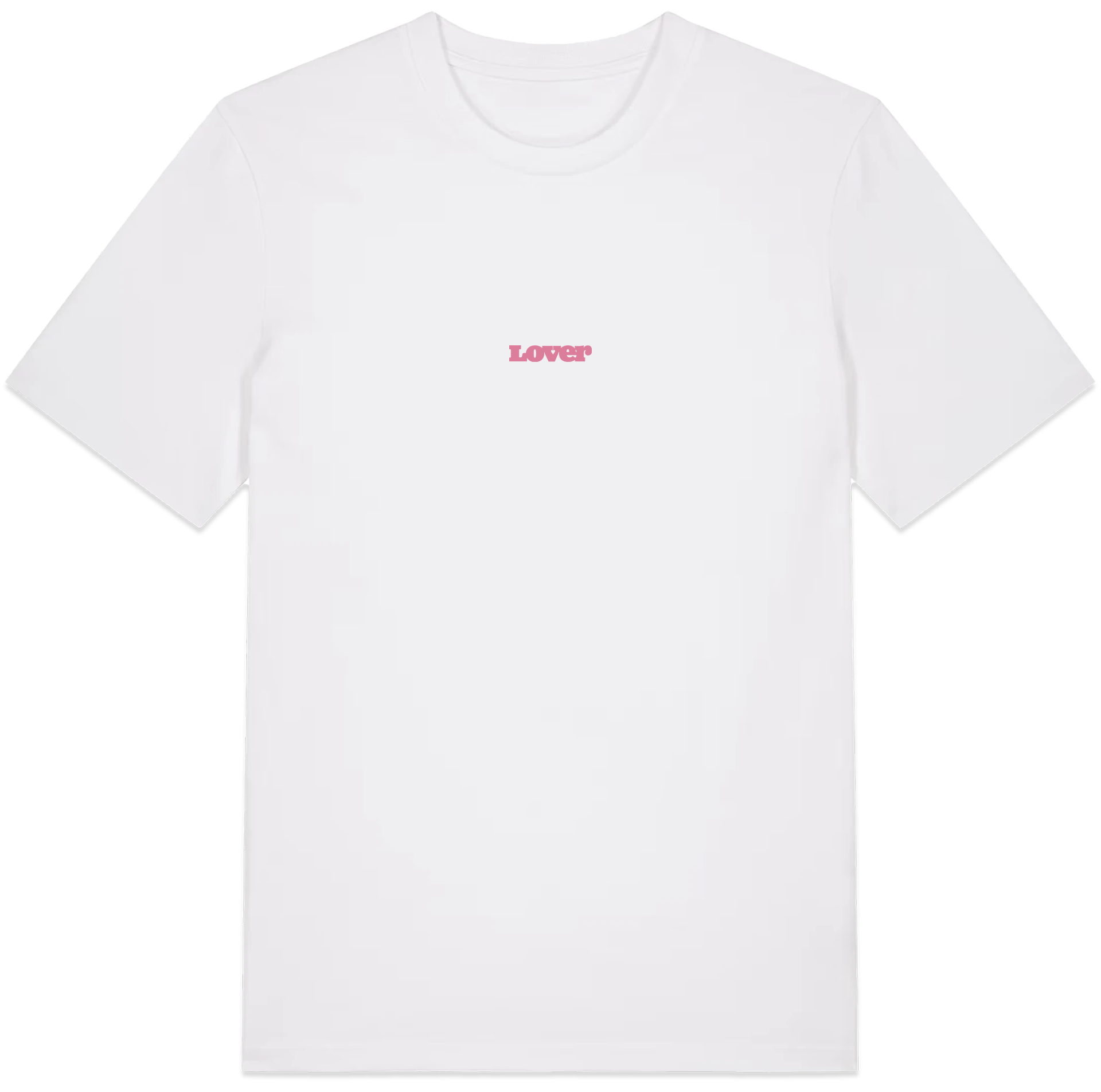 LOVER 100% organic cotton 240 GSM heavyweight boxy fit t-shirt with a pink logo printed on the front.