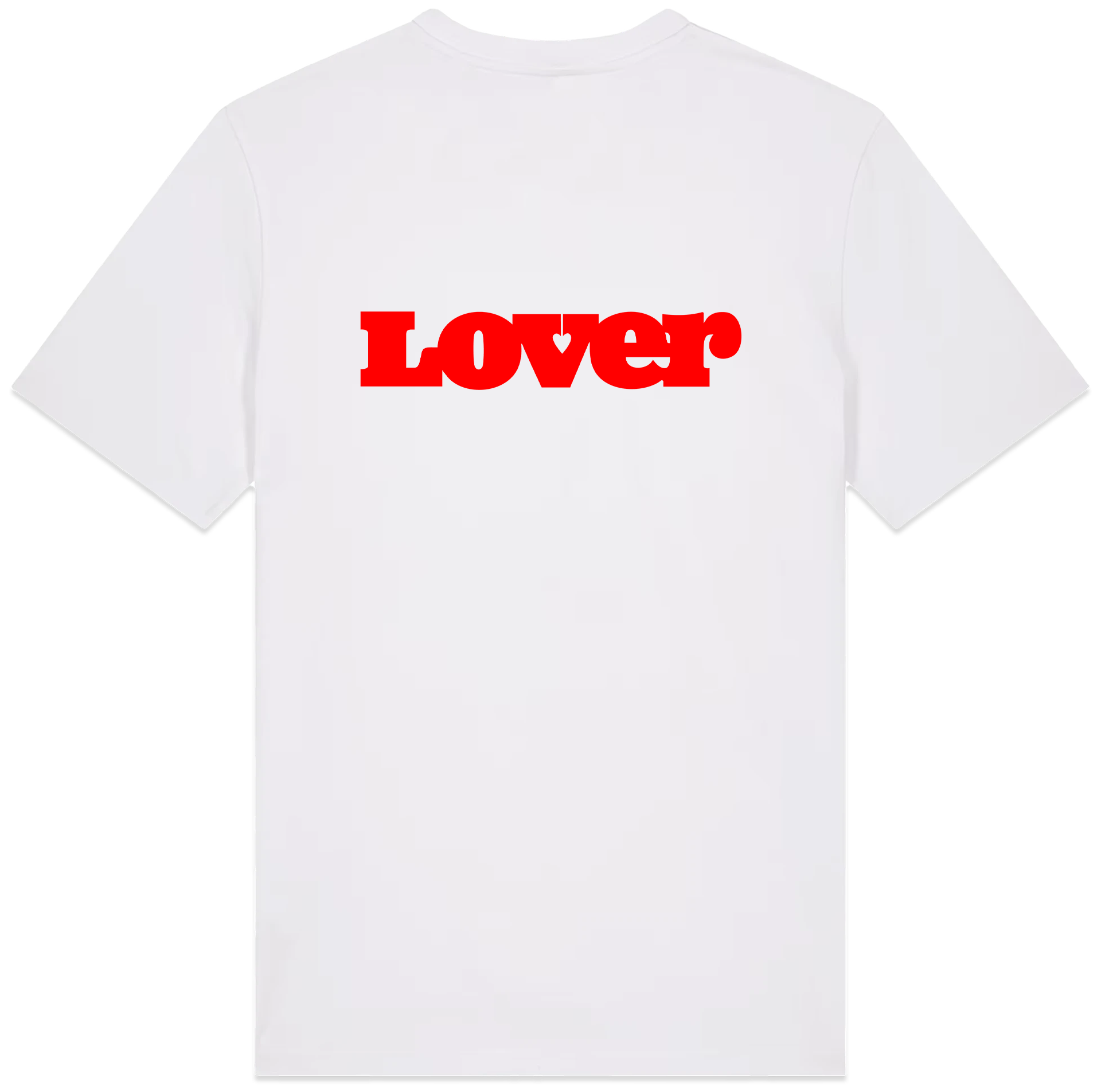 LOVER 100% organic cotton 240 GSM heavyweight boxy fit t-shirt with a red logo printed on the back.