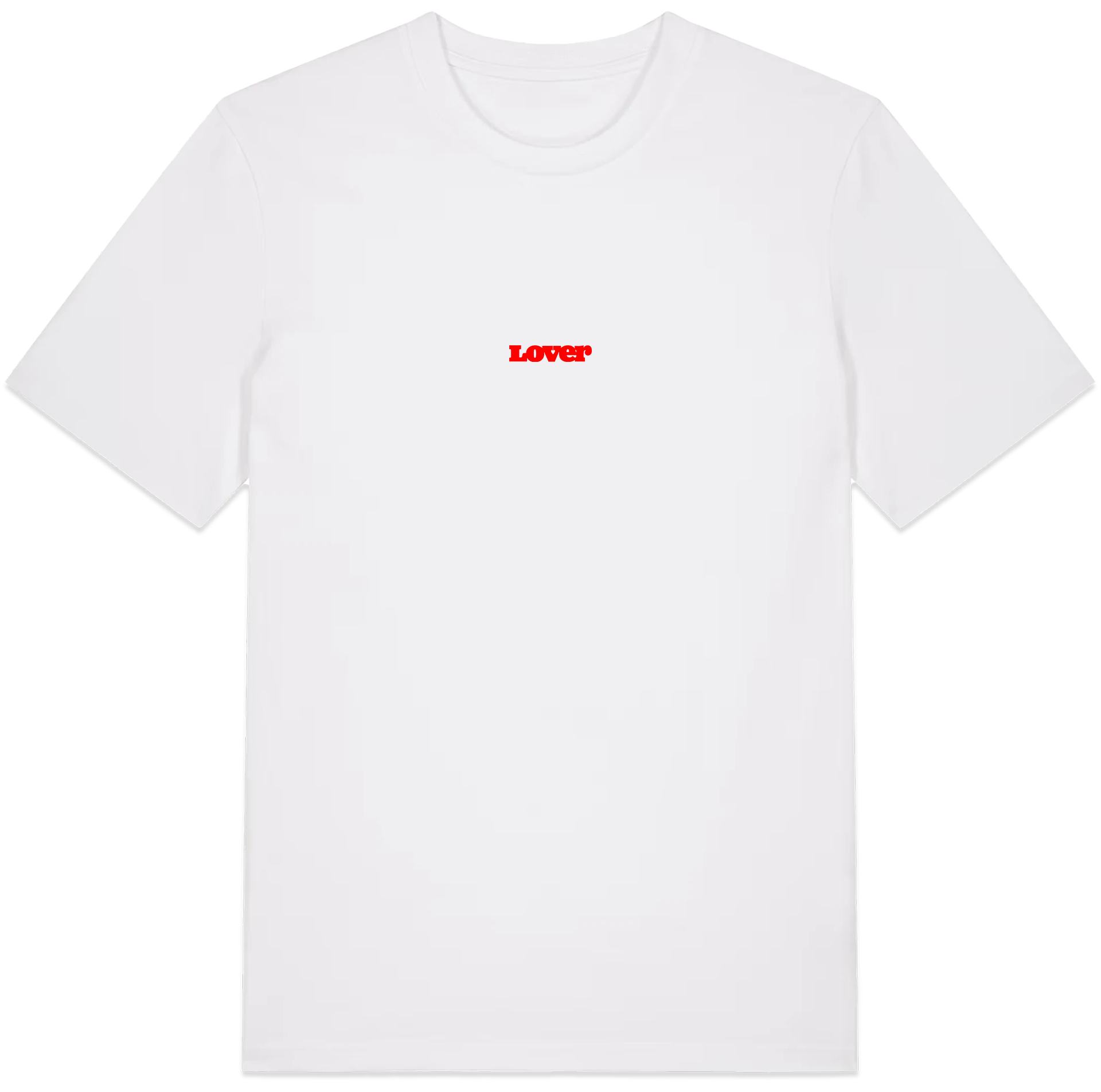 LOVER 100% organic cotton 240 GSM heavyweight boxy fit t-shirt with a red logo printed on the front.