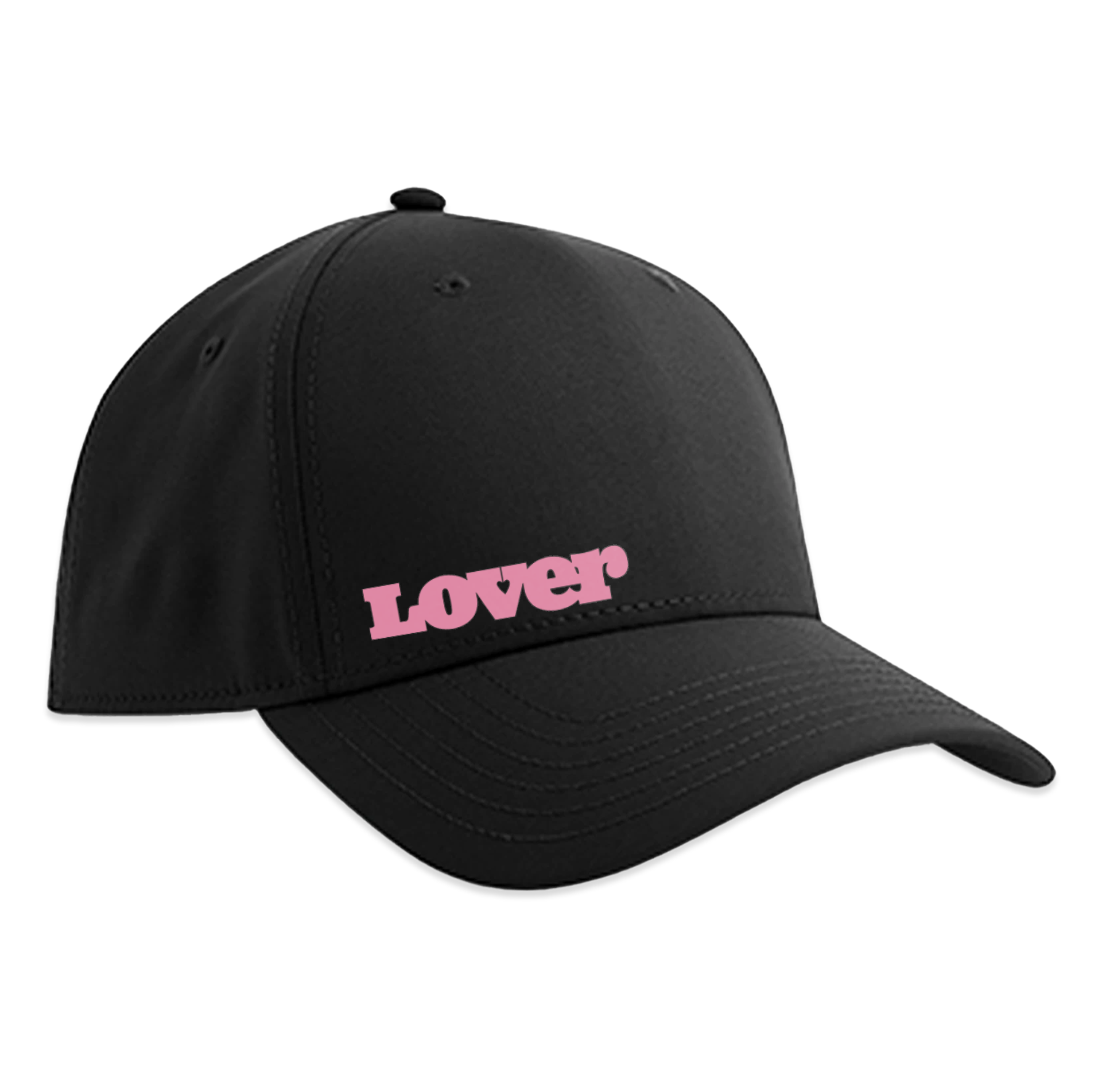 Alt text: LOVER original unstructured crown dad-hat made from 80% organic cotton and 20% recycled cotton featuring a pink LOVER logo on the side.